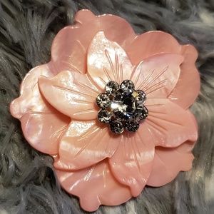 💕Coral Flower with Rhinestones - Charm or Brooch